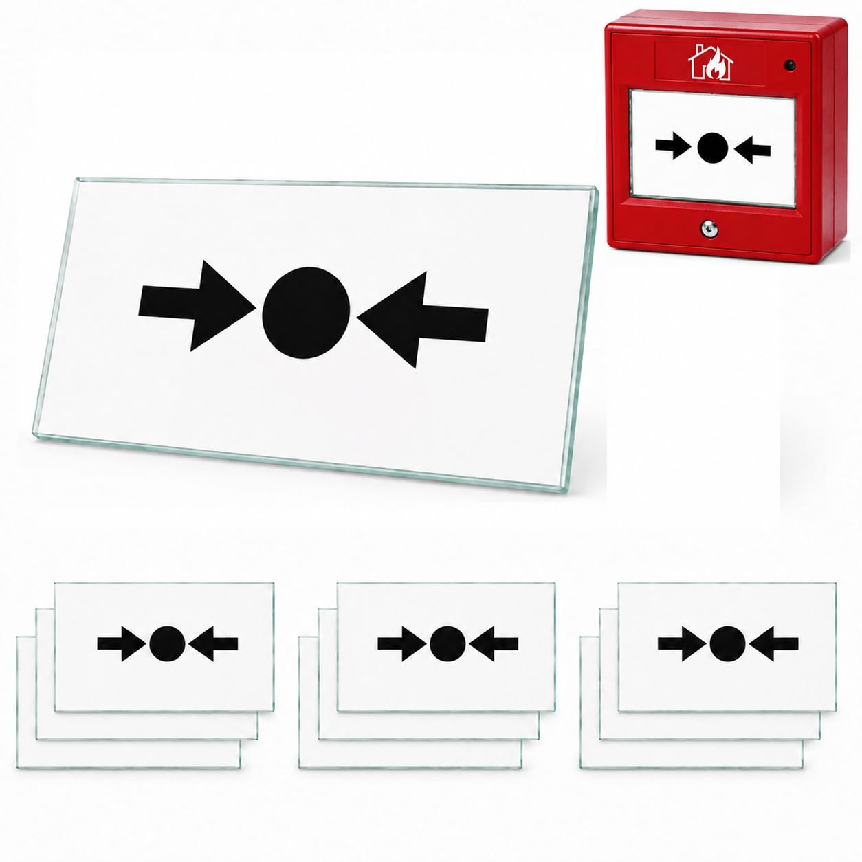 10Pcs Spare Break Glass Replacement for Manual Fire Alarm Call Point, 77mm x 40mm Fire Alarm Break Glass Universal for Wall Mounted Emergency System Office Safety