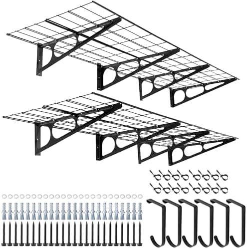Sinoer 2 estanterías de garaje de 2 x 6 pies con ganchos, 24 x 72...