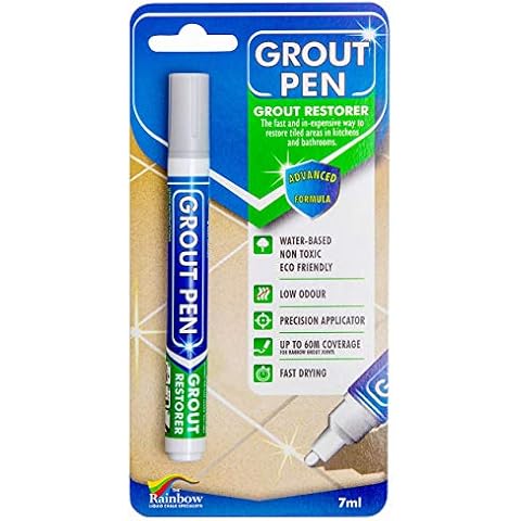 Grout Pen Light Grey Tile Paint Marker: Waterproof Grout Paint, Tile Grout Colorant and Sealer Pen - Light Grey, Narrow 5mm Tip (7mL) Cover