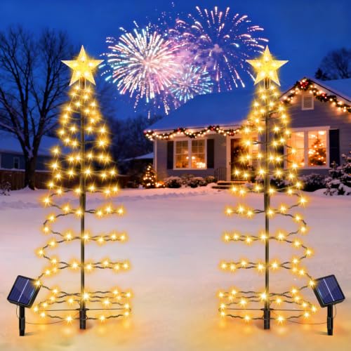 AOUNQ 24" Spiral Solar Christmas Tree Outdoor Decorations 2 Pack - image 1