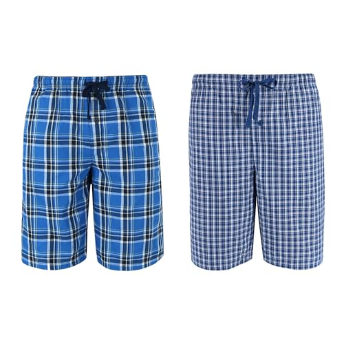 Image of Hanes Men's Big and Tall Woven Cotton Pajama Sleep Shorts (Pack of 2), 5X, Galapagos Blue and Navy