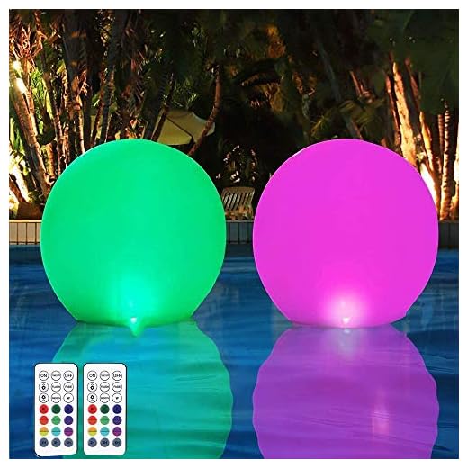 Floating Pool Lights with Timer Remote(RF), 16inch Inflatable Waterproof RGB 16 Colors LED Glow Ball Lights Battery Powered,Pool Lights for Adults,Hot Tub Bath Toys for Swimming Wedding Decor(2 PCS)