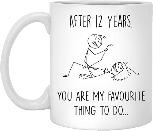 Q.PaddyShops Taza de aniversario de 12 años para él y ella, taza de aniversario de boda número 12 para marido y esposa, taza de aniversario de citas