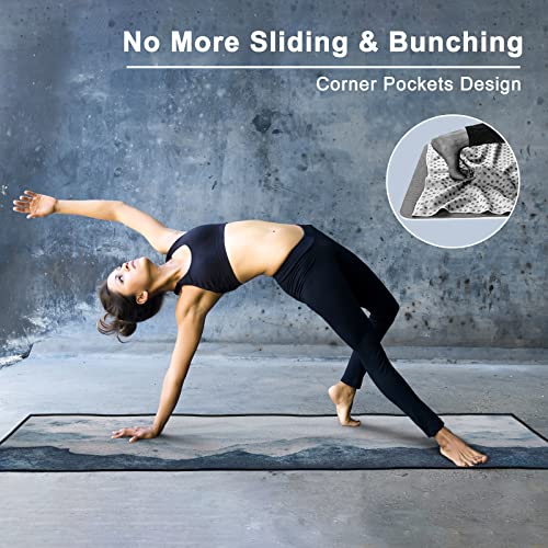 QiyI-Yoga-Mat-Towel-with-Corner-Pockets-Non-Slip-Sweat-Absorbent-Hot-Yoga-Towels-Soft-Yoga-Blankets-with-Travel-Bag-Skidless-Mat-Cover-for-Workout-Gym-Fitness-70x26-Watercolor-Mountain