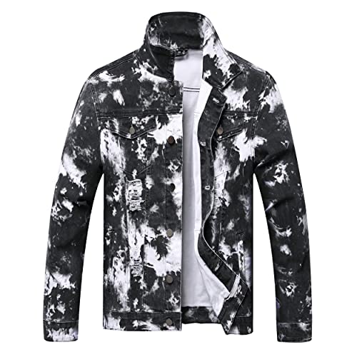 Image of RANMCC Men's Stretch Vintage Washed Long Sleeve Denim Jacket