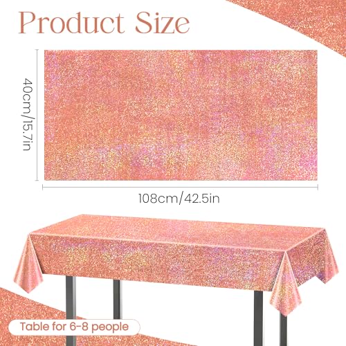 Image of 1 Pack Rose Gold Holographic Tablecloth 40 x 108 inch, Iridescent Shiny Plastic Rectangle Table Cover for Bachelorette Party, Bridal Shower, Wedding, Birthday, Anniversary and Baby Shower Decorations