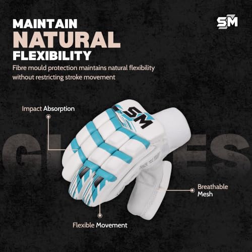 Image of SM Force Batting Gloves | Cricket Gloves | Superlight Match Performer | Premium Calf Skin Leather | Fibre Shielded Fingers | Nylon Gusset Ventilation | Youth Competition Gloves | Size Youth
