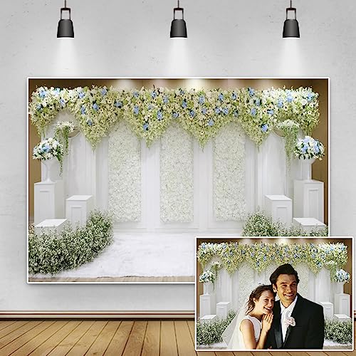 TTQYFNM 10x8ft Romantic Wedding Backdrop White Green Floral Wall Photography Background for Valentine's Day Wedding Bridal Shower Party Banner Ceremony Decor Supplies Portrait Photo Shoot Props by TTQYFNM - Used condition - Image 2