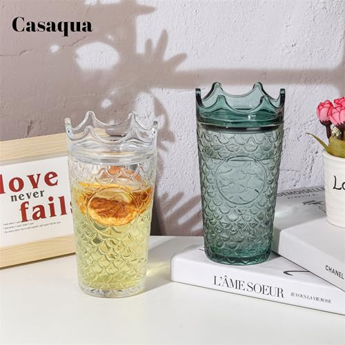 Image of Clear Crown Glass Tumbler - 500ml, Set of 1, Embossed Textured Drinking Glass, Premium Water Juice Glass, Beverage Cup for Iced Coffee, Milk, Smoothies, Mocktails & Daily Home Use