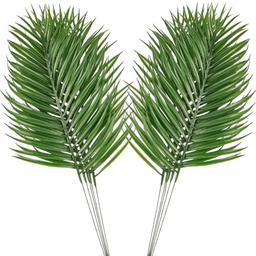 BGNU 10Pcs Artificial Palm Leaves Faux Palm Fronds Palm Branches for Palm Sunday Fake Palm Tree Leaves for Luau Tropical Hawaiian Party Decorations (Green)