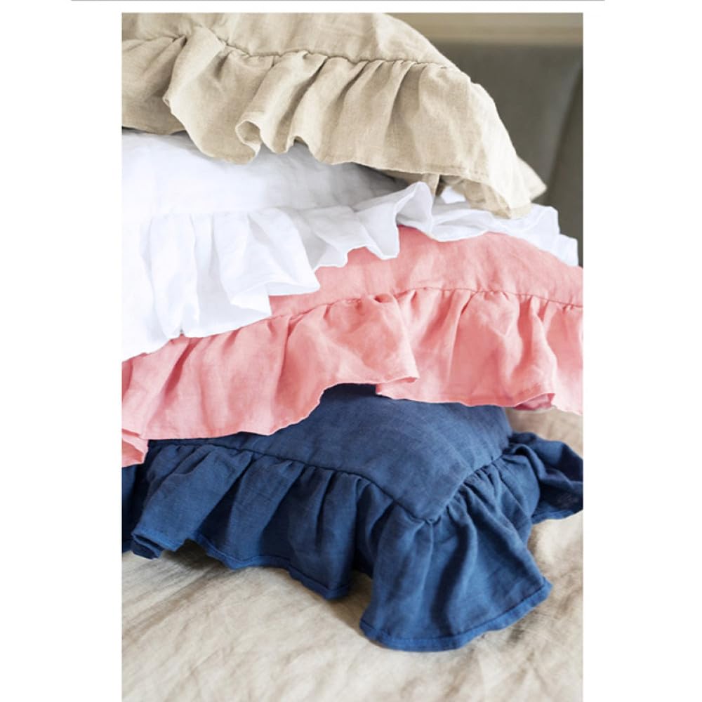 Federe per cuscini in morbido cotone di alta qualità, dimensioni standard, chiusura a busta, tinta unita, con bordo rosa e ruff bianco, federe per la decorazione della camera da letto, confezione da 2