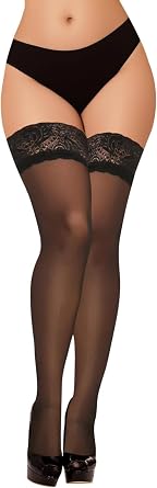 Buauty Black Thigh High Stockings for Women Lace Top Sexy Thigh Highs Pantyhose, Plus Size Sheer Black Tights1 pair