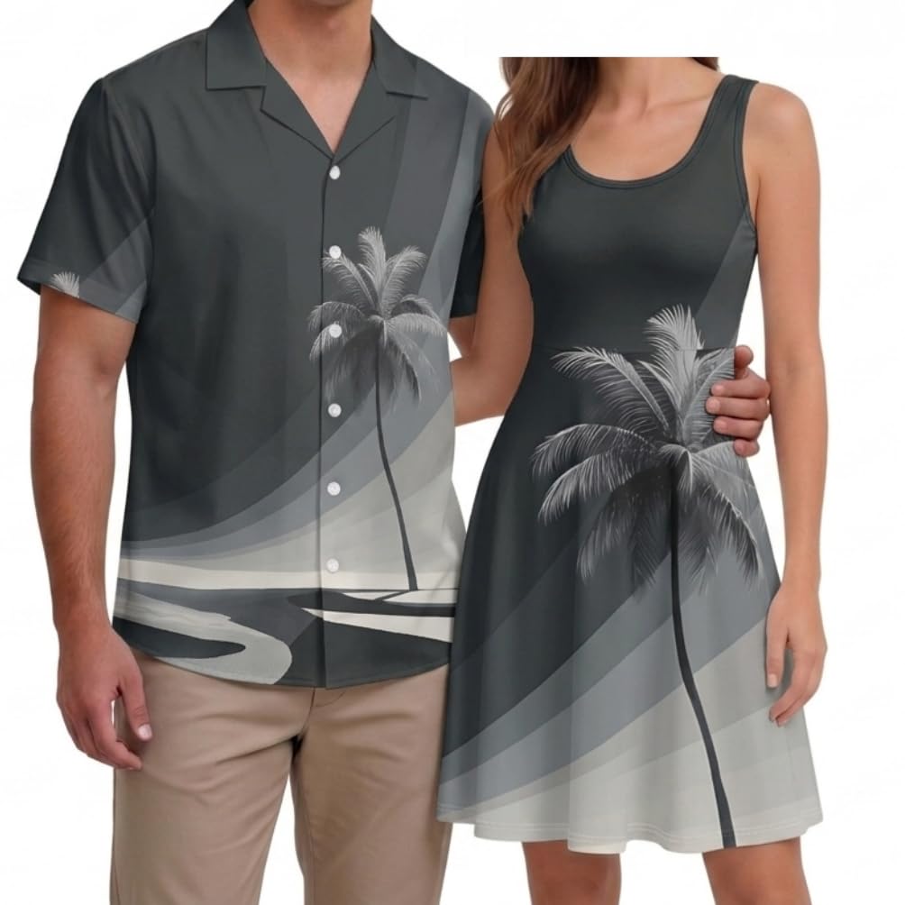 Hawaii Matching Couple Outfits Husband and Wife Clothing Fashionable Mens Casual Shirts Hawaii Dress with Soft Fabric