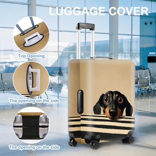 Image of Adorable Smaland Hound Luggage Cover - Black and White Striped Dog Print Travel Suitcase Protector - Fits 24 to 26 Inch Luggage,M