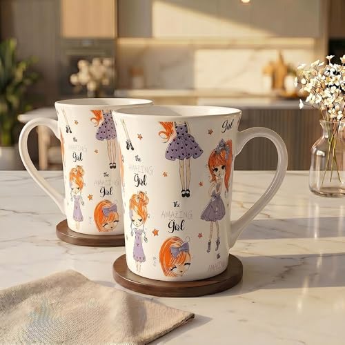 Image of U.P.C. U.P.C.Milk Mug Set of 2 | Ceramic & Bone China Coffee Milk Cups | Designer Printed Tea Coffee Mug Set | Large Capacity Milk Mugs | Microwave Safe Cup Set | Kitchen Drinkware Gift Set