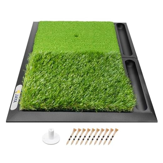 JAYA Golf Hitting Mat with Ball Tray, Heavy Rubber Base, Fairway & Rough Turf Golf Training Mat, Golf Tees and Rubber Tee Holder Included, Portable Golf Practice Mat for Indoor and Outdoor
