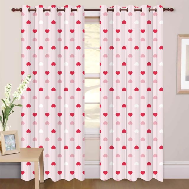 3D Red-Pink Heart Digital Printed Polyester Fabric Curtain for Kides Room,Bed Room Living Room Color Red Window/Door/Long Door (D.N.A6) 4 x 5 Feet-image-1