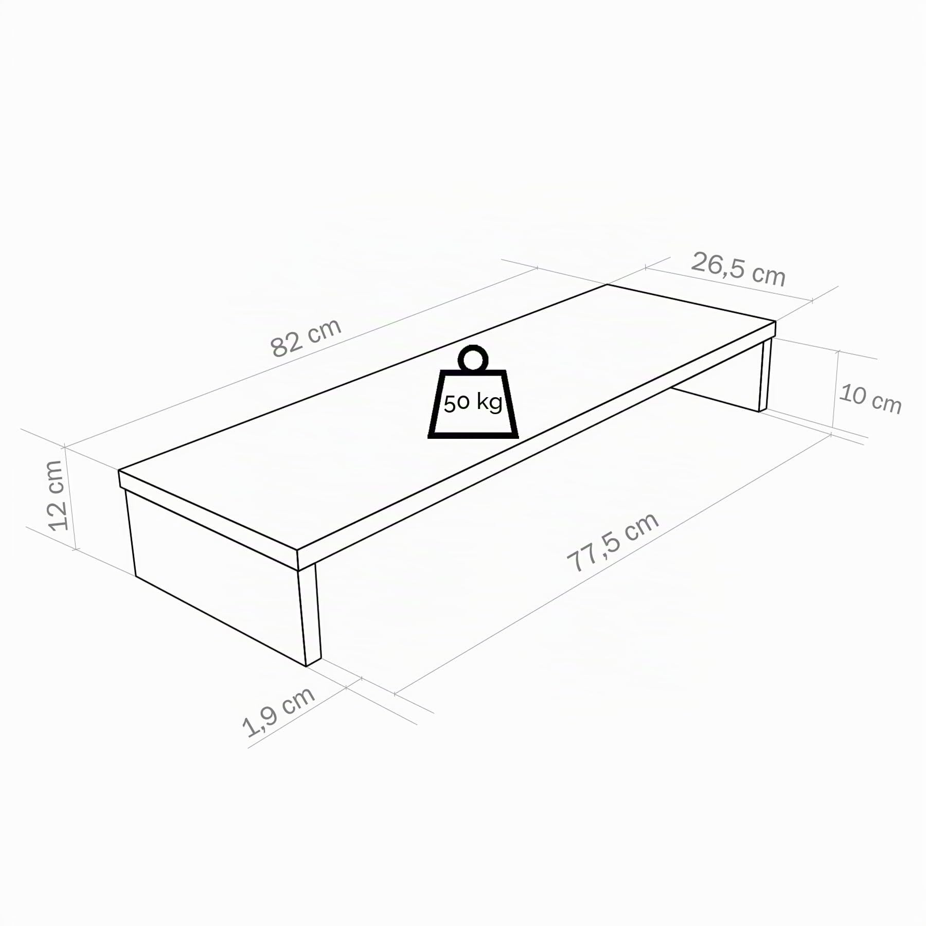 Henor supporto per monitor rialzo TV in legno 82 x 26.5 x 12 cm portata 50 kg Grafite