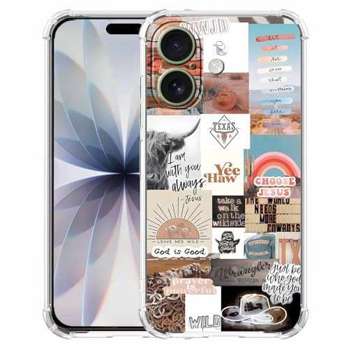 Coque iPhone 17 Jésus et Cowboy tendance collage cowgirl occidentale TPU souple ip17