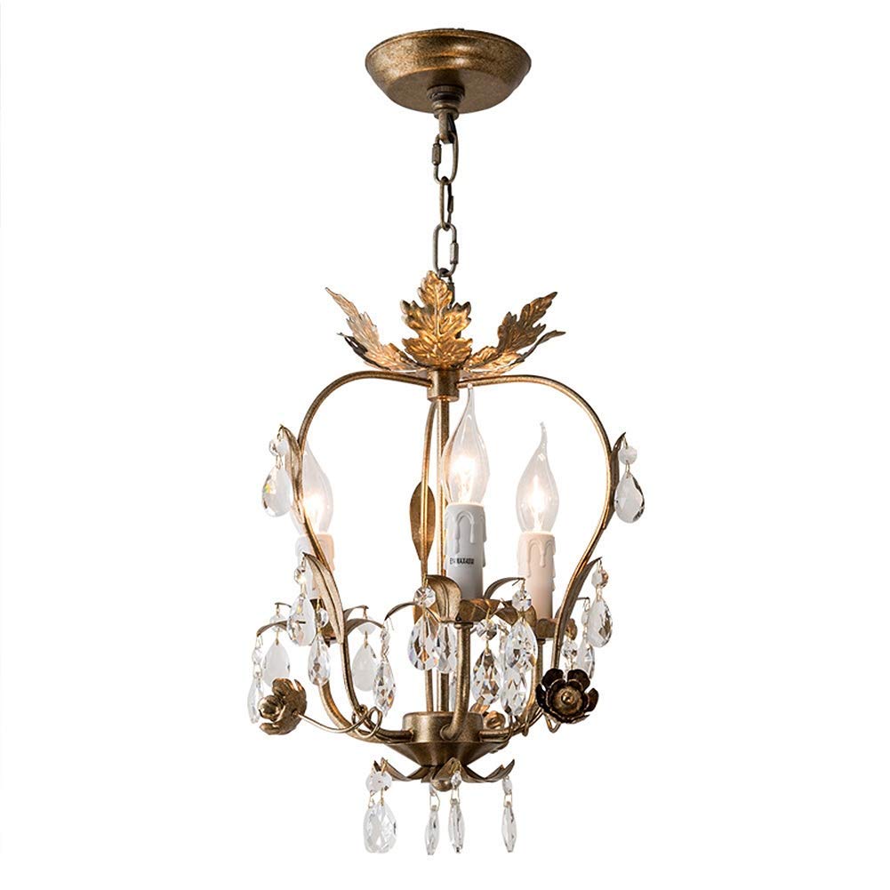 Suspension E14 plafonnier rustique en fer forgé avec pampilles cristal