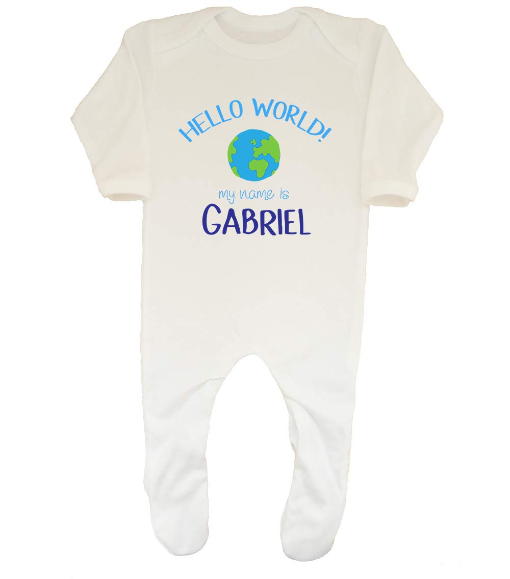 Shopagift Hello World My Name is Personalised Baby Sleepsuit Romper