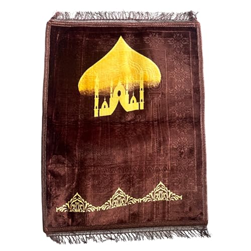 Image of Janamaz Prayer Mat Turkey Soft Velvet | Namaz Mat, Janimaz Namaz Aasan, Islamic Prayer Rug for Salah | 70x110 CM (Printed Brown1)