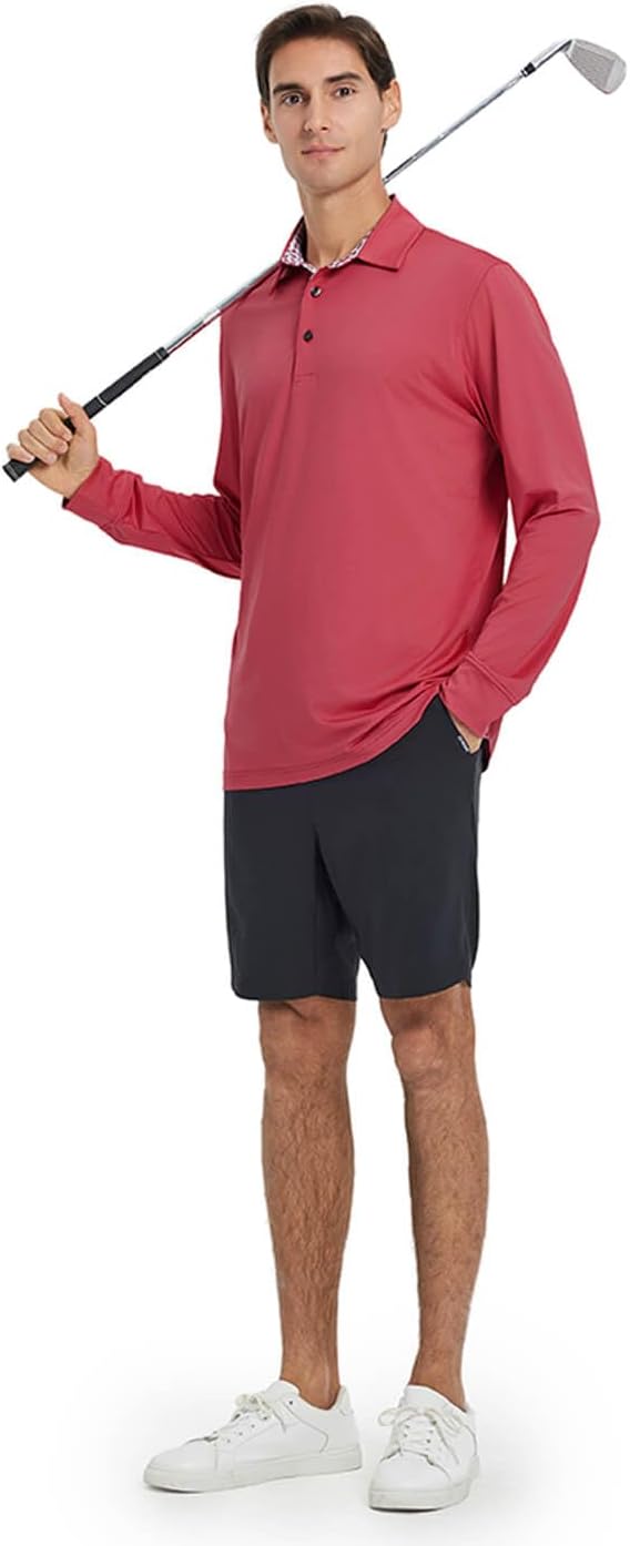 Men's Polo Shirt Long Sleeve Casual Solid Dry Fit High Performance Designed Collared Golf Men's Polo Shirt - Image 2