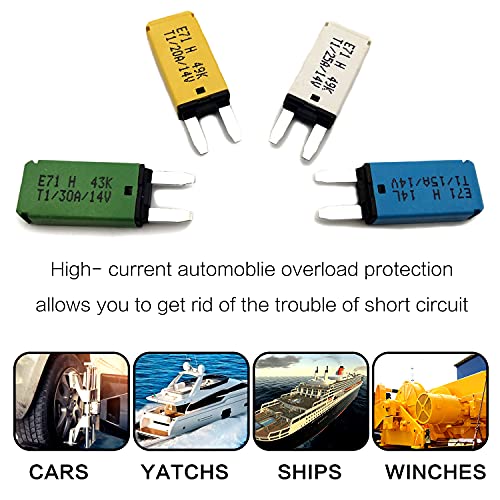 iztor Automatic Reset ATM Mini Circuit Breaker Car Protector Blade Fuses Assortment Kit 10pcs DC14V E71 T1 20 Amp