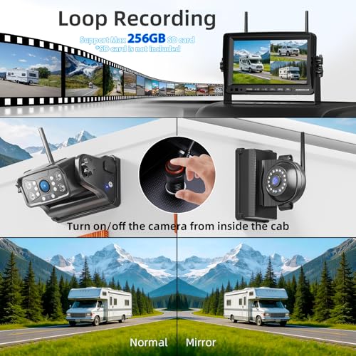 Image of ZEROXCLUB Magnetic Wireless Backup Camera: 7 inch HD 1080P DVR Monitor with 1 Rear View, 2 Side View Cameras, IR Night Vision, Portable Rechargeable Camera for RV /Trailer /5 Wheels /Camper BC703