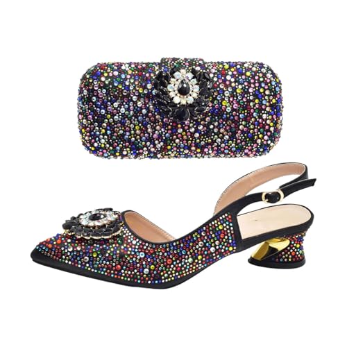 Women Shoes and Bags Matching Set Shoe and Bag Set for Party in Nigerian Full Pumps Black