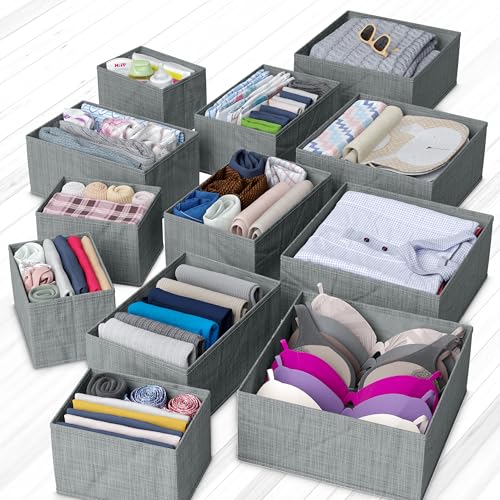 12-Piece Grey Drawer Organizer Set - Ideal for Nursery, Bedroom, and Closet Storage