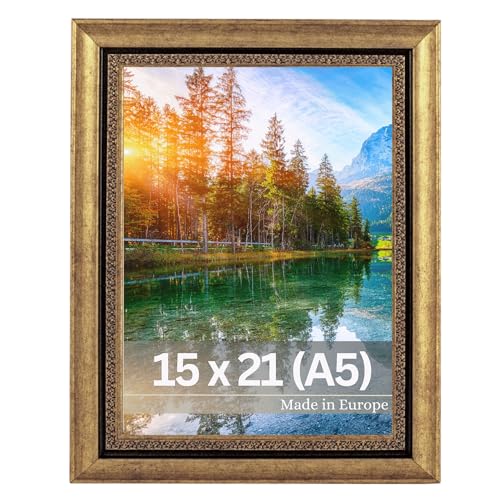 Victor Cadre Photo Boho Or en 15x21 cm (A5) - Bar: 30x16mm - Vintage Décoration Rustique - Doré 15x20 - Maison de Campagne