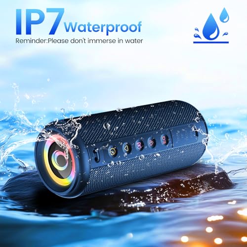 undefined Portable Bluetooth Speaker, 2026 Bluetooth 5.4 Wireless Speaker with 20W HD Loud Stereo Sound, 20H Playtime, LED Lights, IP7, TWS Pairing, Built-in Mic, for Outdoor, Home, Beach, Party, Gift, Blue の商品画像 2