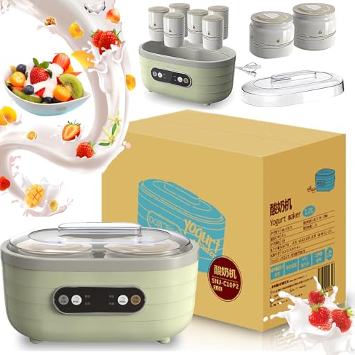 Kit para Hacer Yogur con Pantalla LED y Temporizador, máquina para Hacer Yogur fermentador de 1,75 l con 2 Tazas Grandes y 6 pequeñas, Calentamiento a Temperatura Constante y máquina de fermentación