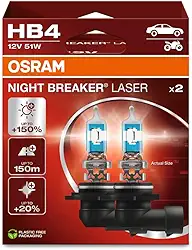 Osram Night Breaker Laser HB4, +150% mais brilho, lâmpada de farol de halogêneo, 9006NL-2HB, carro de 12 V, caixa suspensa (2 lâmpadas), branco