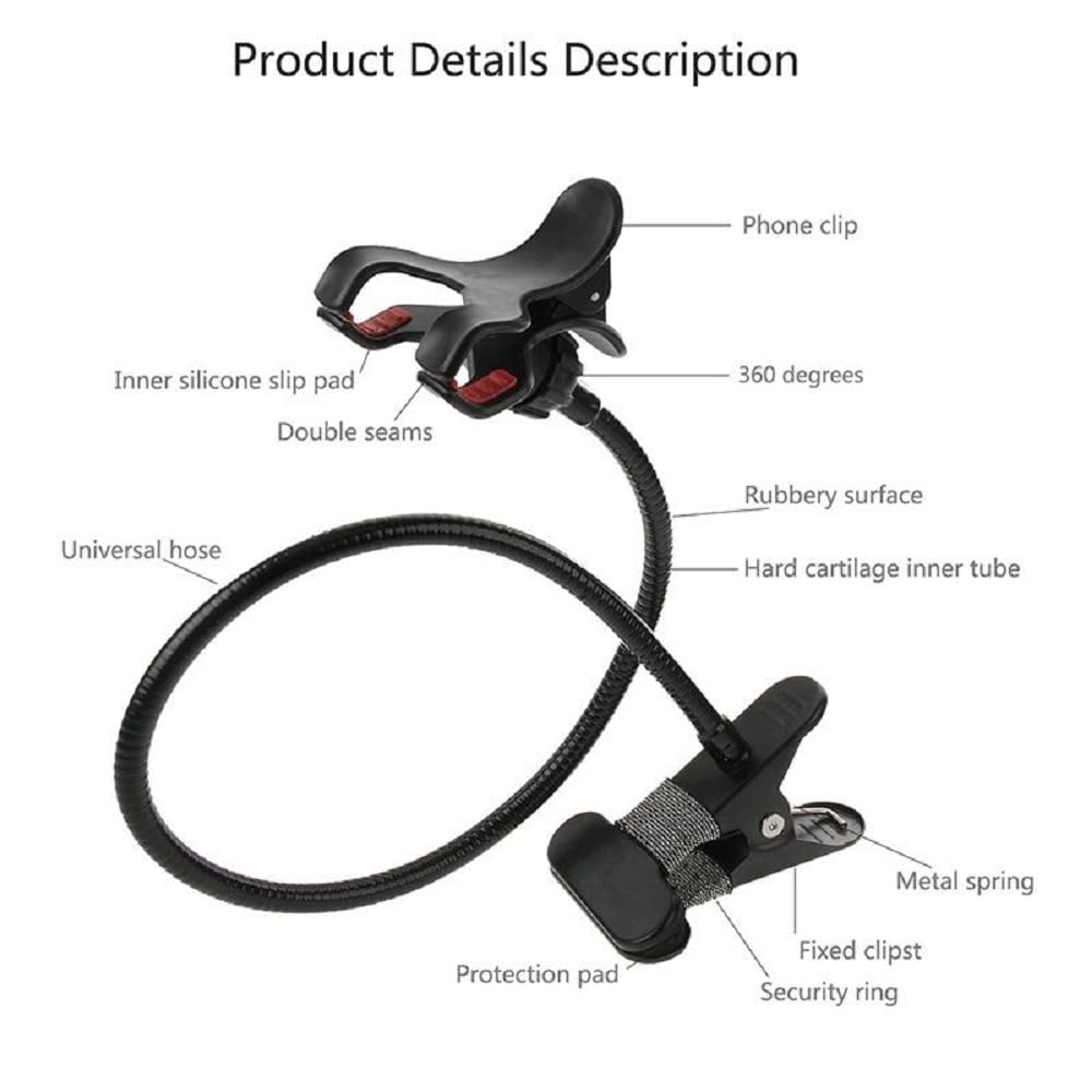 Soporte Brazo Metal Flexible con Pinza para Teléfono y Base con Clip. Multifunción: Escritorio, Cabecero Cama, Coche, Sofá para Vivo Y33T (2022) - Negra
