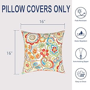 Outdoorindoor throw pillow covers set of 2 all weather square pillow cases 16×16 inch patio cushion pillow of home furniture use flower multi  urban country home decor