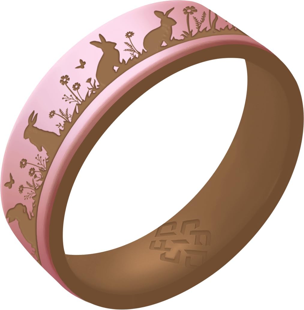 Knot Theory Gold Bunnies Silicone Ring for Women - Mint Green, Pearly Pink, Lavender Purple, White RoseGold Breathable Dual Layer Comfort Fit 6mm Bandwidth