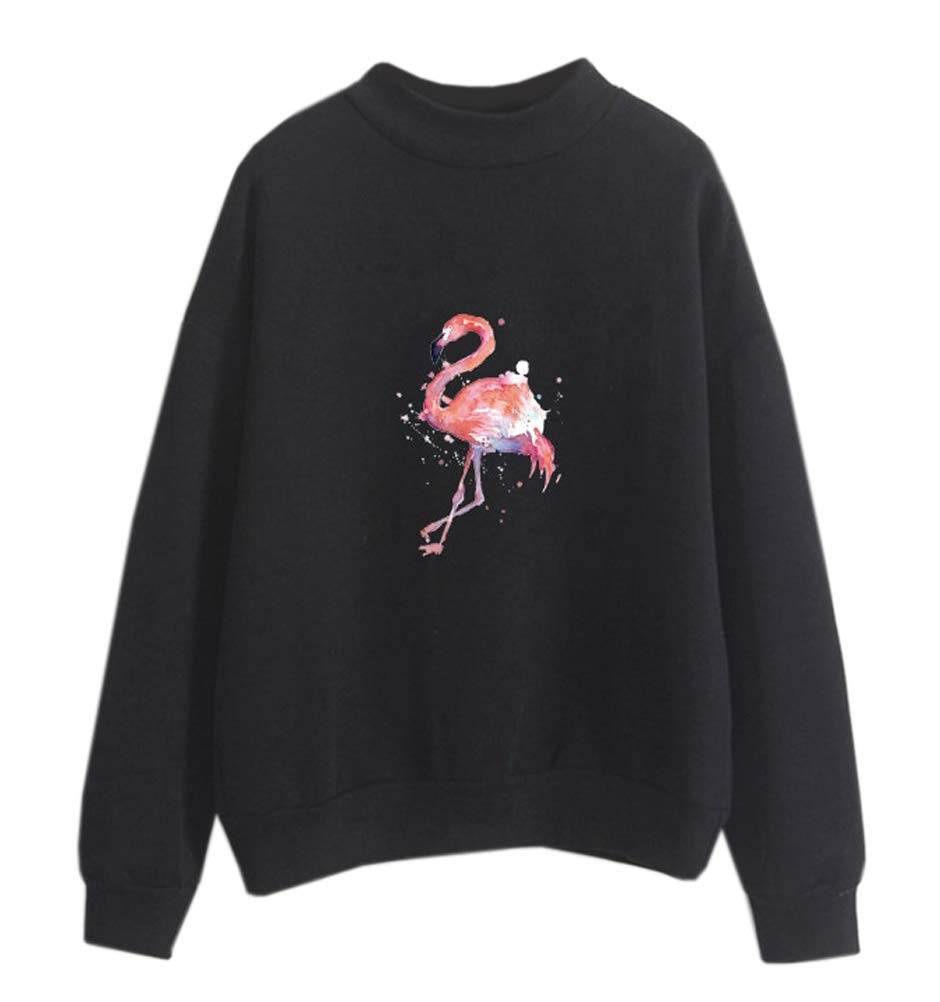 BellystarShirt Women Flamingos Sweatshirt Fleece Pastel, Black, L