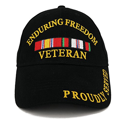 Armycrew Enduring Freedom War Veteran Ribbon Embroidered Structured Baseball Cap - Black