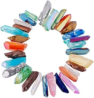 OLYCRAFT 25~26pcs Quartz Crystal Bead Yoga Amulet Chakra Set Tumbled Stones Polished Tumbled Stones Bulk Quartz Crystal Sticks Spikes Irregular Rough Crystal Point Strands for Jewelry Making