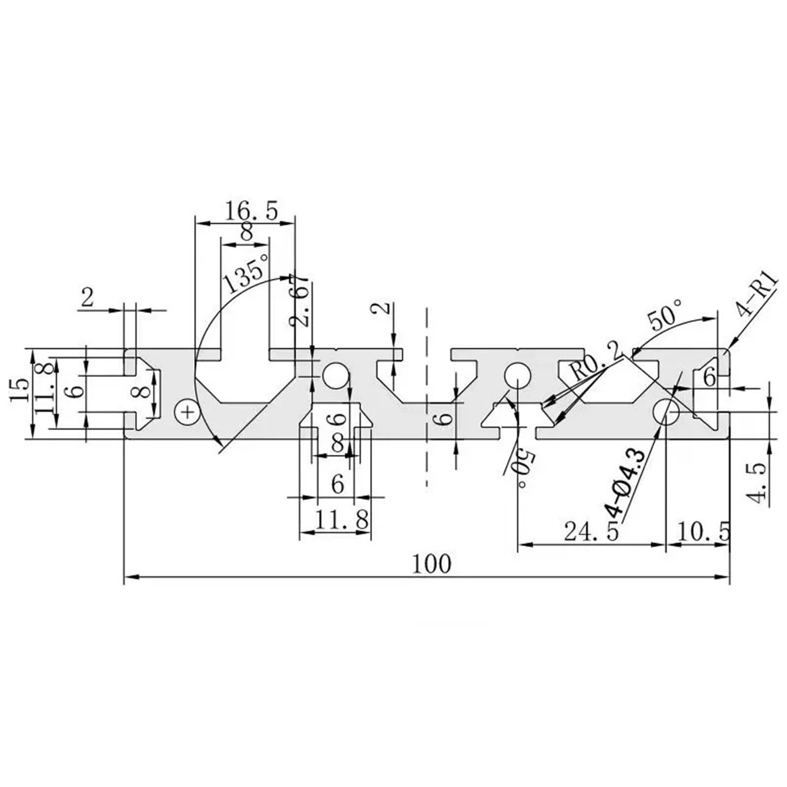 GTPBAO Profilo di guida lineare anodizzato con foro da 4,3 mm for telaio estruso in alluminio con scanalatura a T 15100 for ringhiere for recinzioni fai da te Binario estruso(350mm)