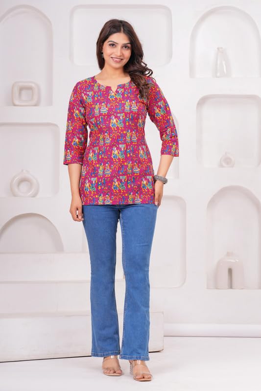 Image of SIROTA Rayon Short Top for Women | Tunic for Jeans | Western Short Kurti | Stylish Straight Ladies Kurta | Ethnic Kurta for Girls