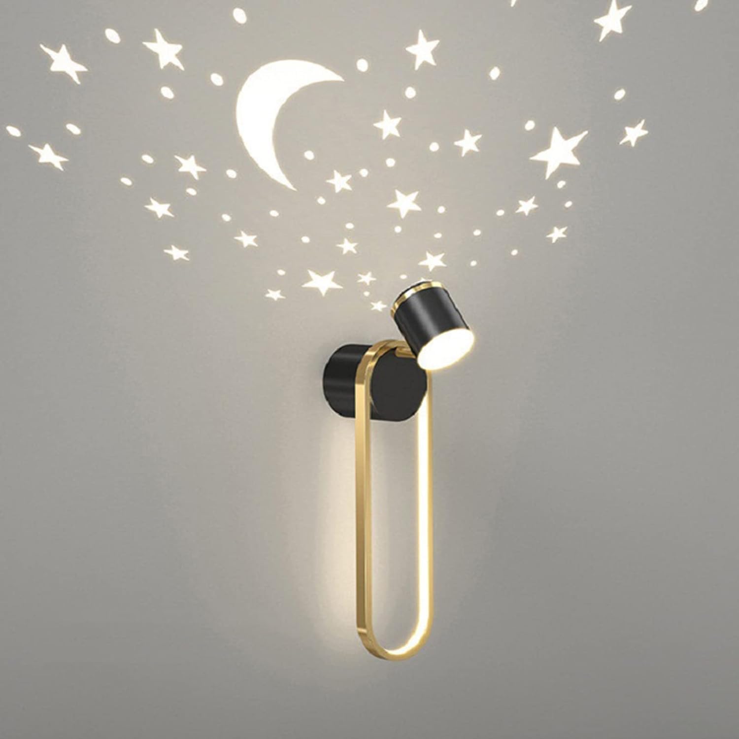 Mid Century LED Wall Sconce - Black and Gold Star Projector for Bedroom, Kids Room, Living Room and Hallway(Black)