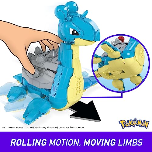 MEGA POKÉMON Lapras - Das gepanzerte Transport-Pokémon (18 cm) im 527-teiliges Bauset mit Kurbelmechanismus in der lizenzierten Sammleredition, HKT26