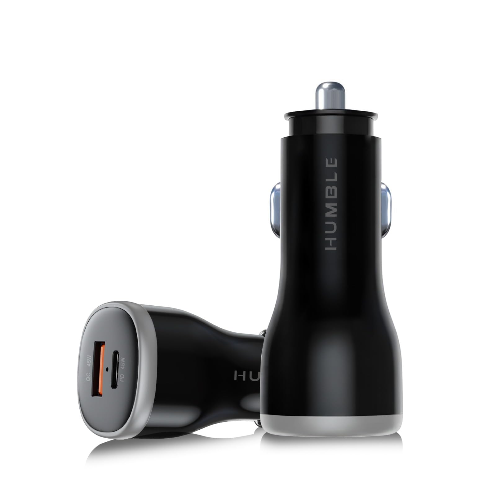 humble® 80w dual output fast car charger with type-c pd 45w + usb qc 35w charging adapter, compatible with cars for iphone & android smartphone, smartwatch, earbud, power bank (black)