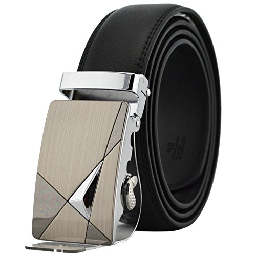 seven wolves Men's Automatic Buckle Business Ratchet Belts Cowhide Leather Casual Waist Belt Strap, Black A