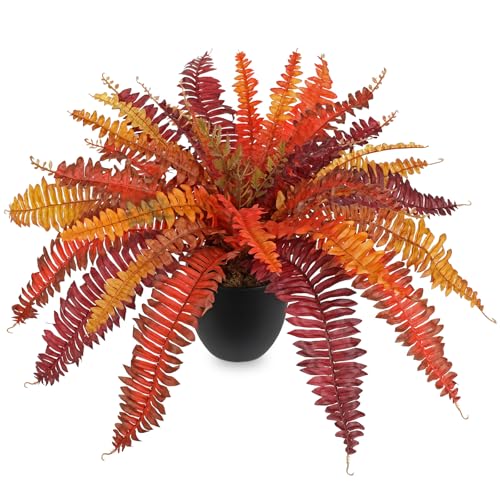 Hollyone Fougère de Boston artificielle orange de 62 cm, fausses plantes en pot pour décoration d'intérieur, décoration d'intérieur, pour table,...