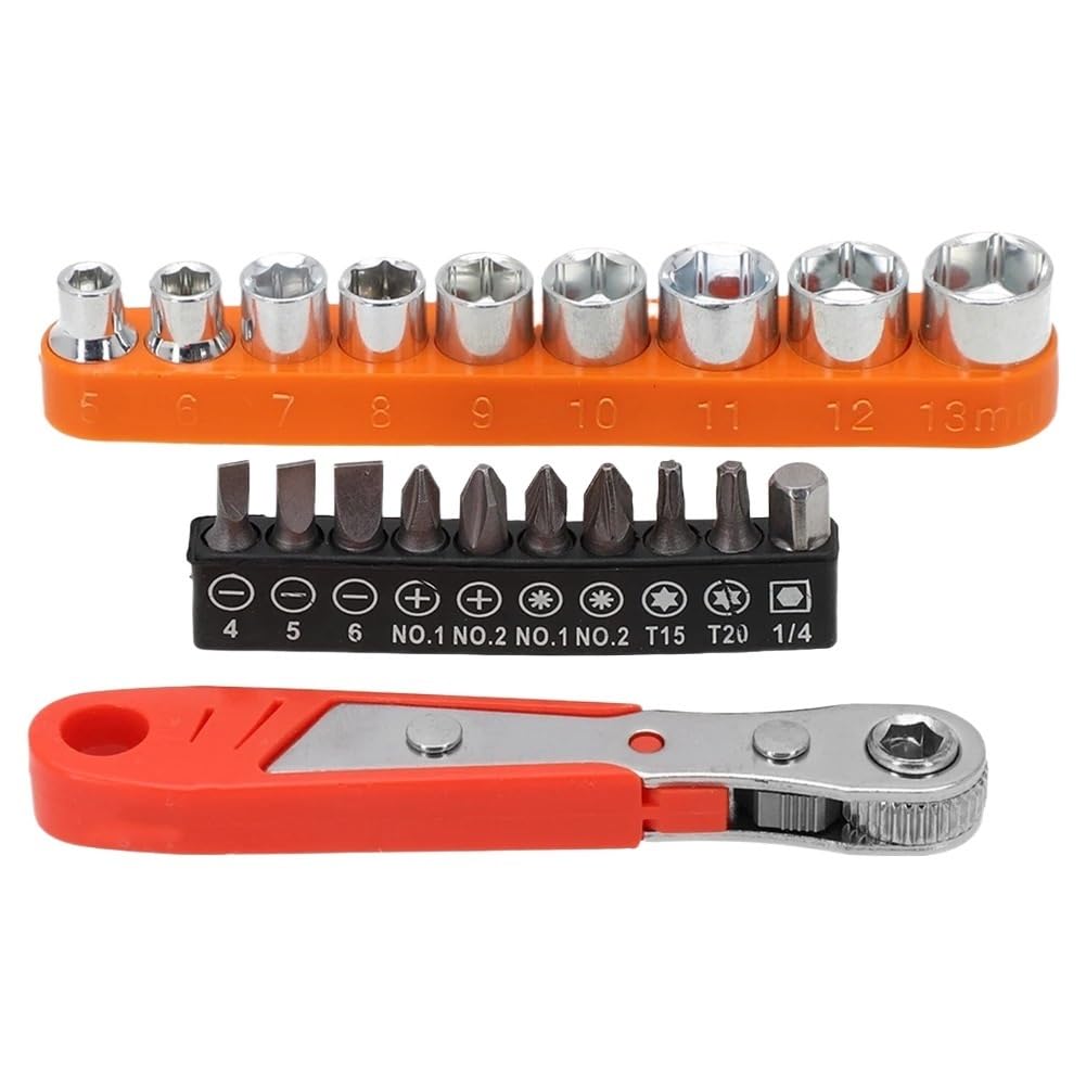 Juego de Destornilladores con Llave de trinquete de 20 Piezas, Puntas de Destornillador magnético, Llave Hexagonal for Bicicleta, Motocicleta, Herramienta de Reparación de automóviles