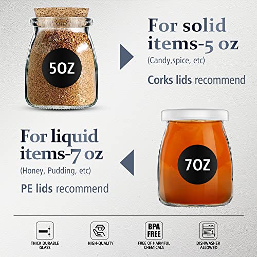 Folinstall 7Oz Small Glass Jars With Cork Lids, 20 Pack Yogurt Container With Pe Lids For Candy, Cake, Pudding, Yogurt, Jam, Empty Candle Jars For Candle Making, With Spoons, Labels, Tags #TOP2